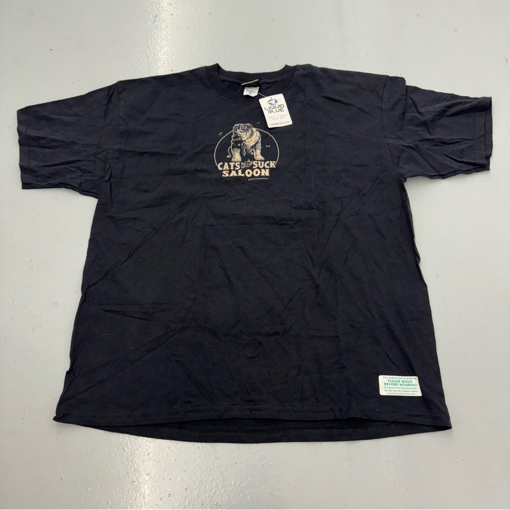 Vintage Cats Suck Saloon Liquid Blue T Shirt Pitbull Dog Pool NWT - Picture 2 of 4